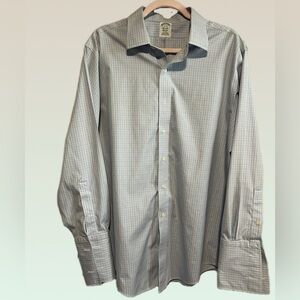 Men's Blue Checkered long sleeve button up dress shirt | Brooks Brothers